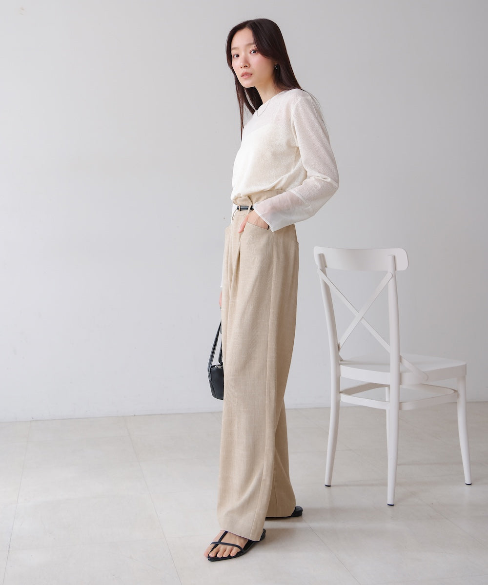 リネンライクウエストギャザーパンツ