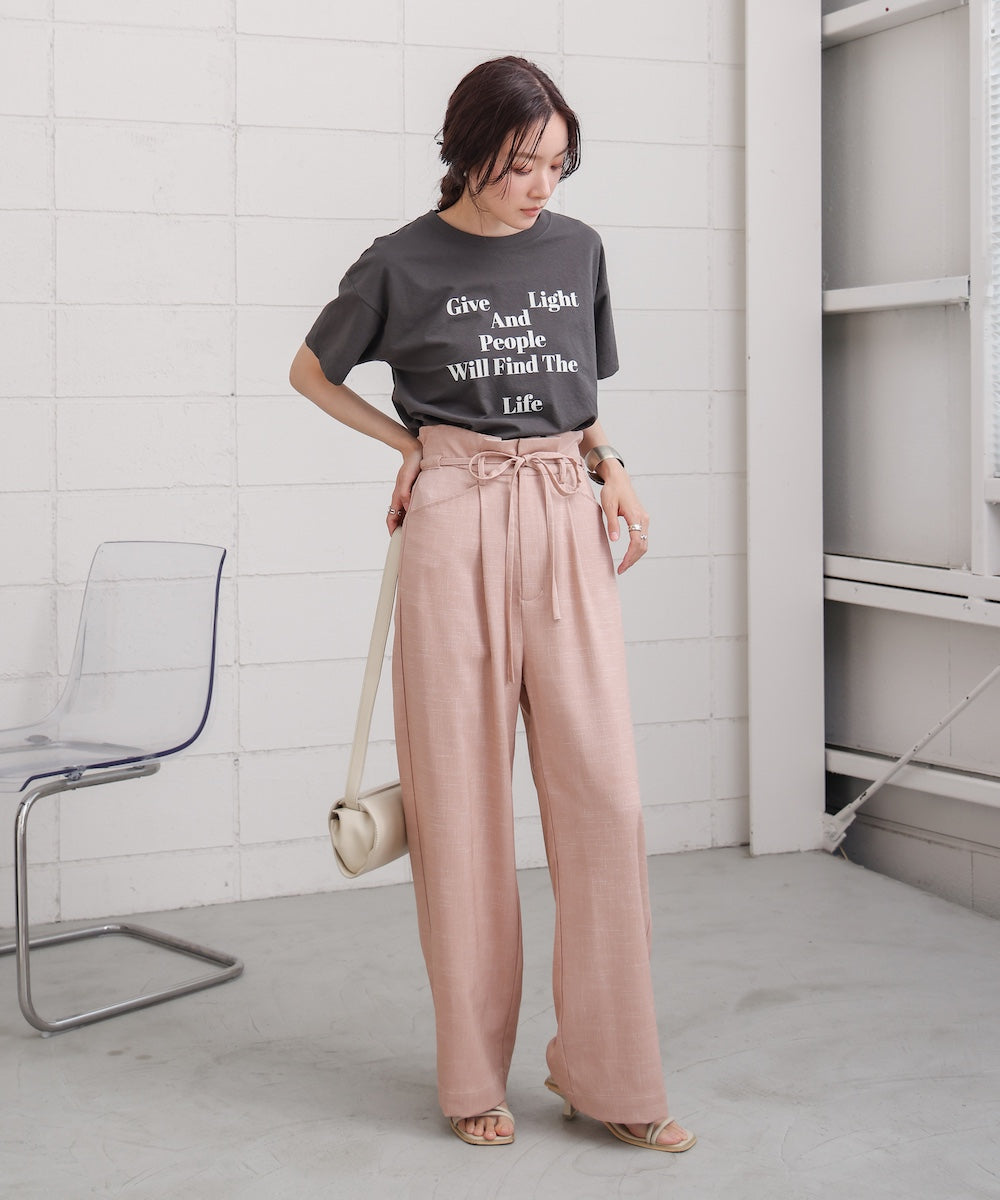 リネンライクウエストギャザーパンツ