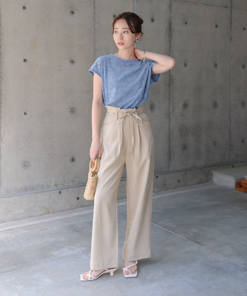 リネンライクウエストギャザーパンツ