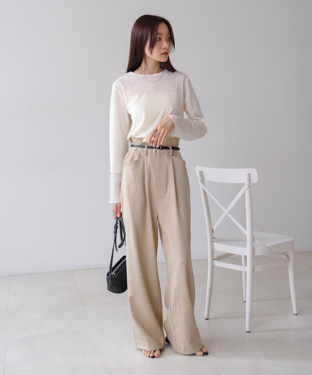 リネンライクウエストギャザーパンツ