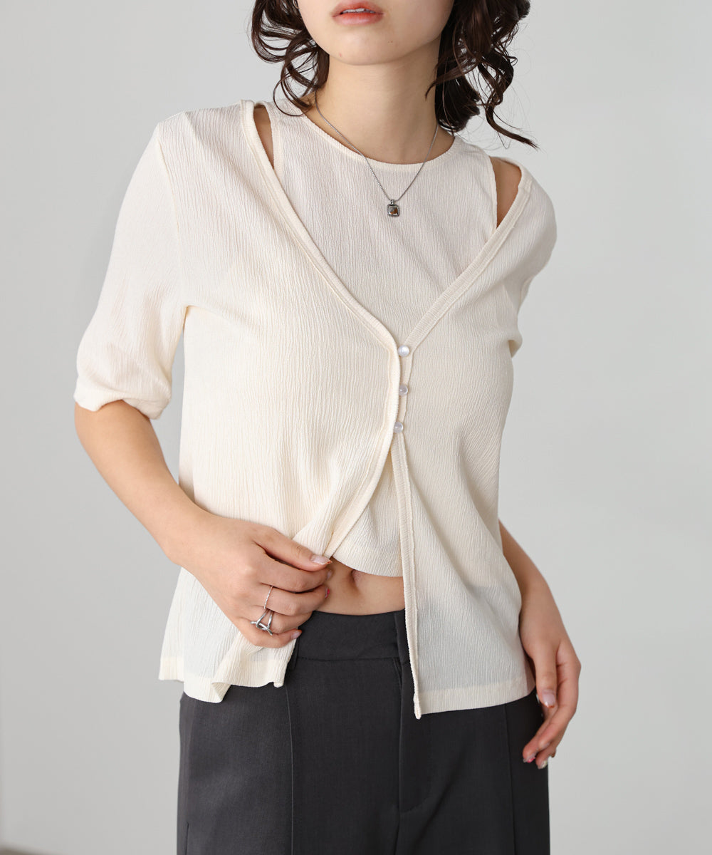 フェイクレイヤードカーディガントップス