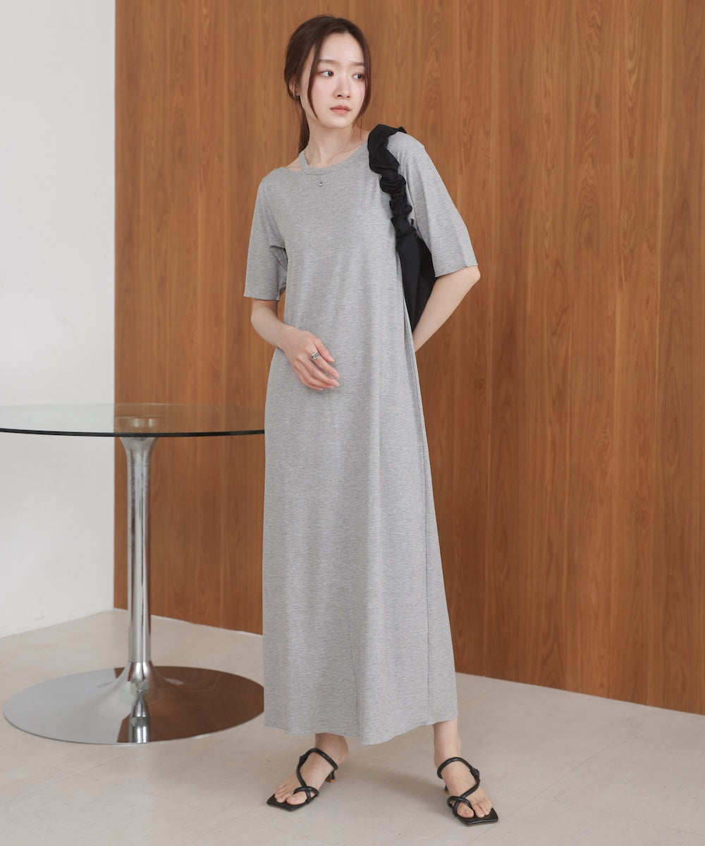 ラメカットソーハーフスリーブスリットワンピース