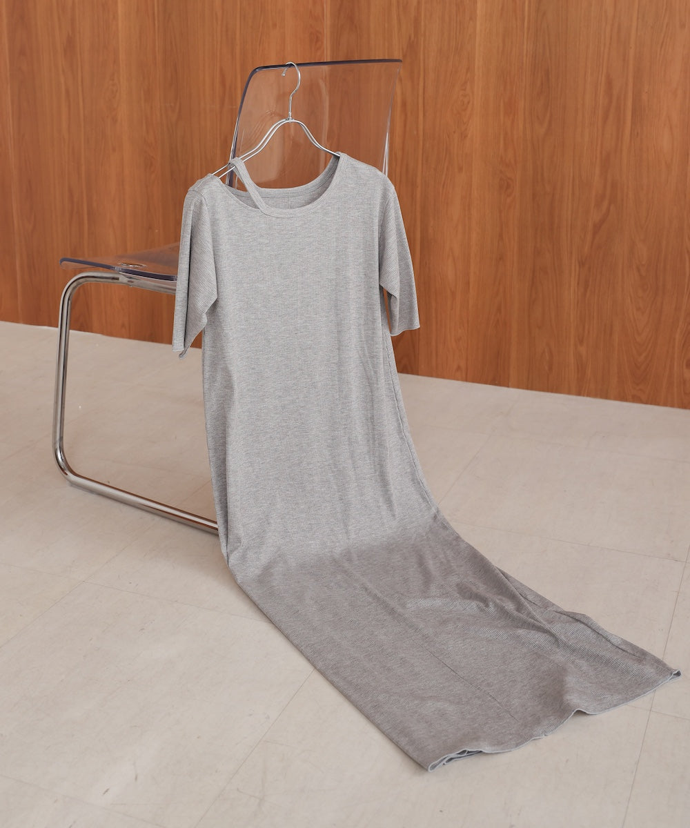 ラメカットソーハーフスリーブスリットワンピース