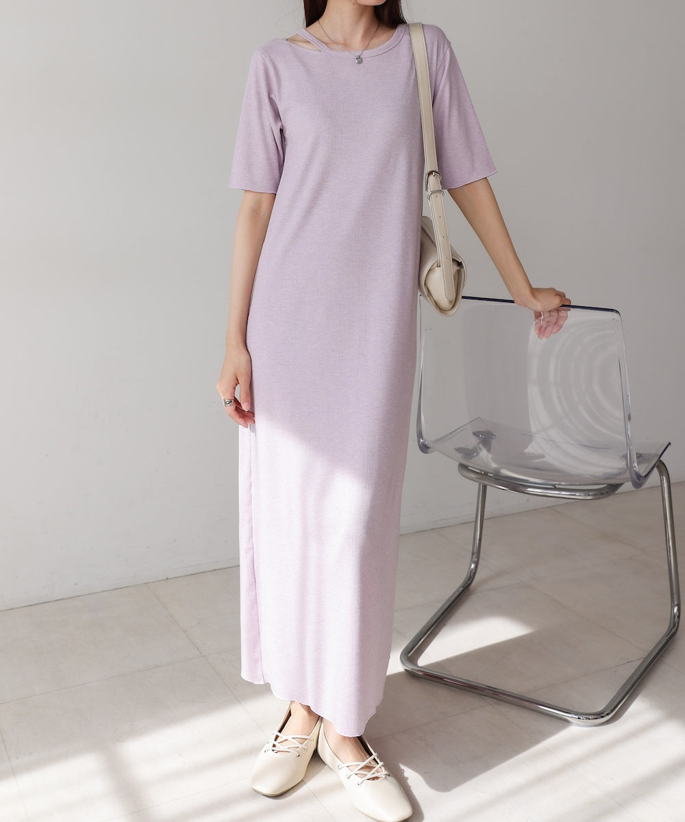 ラメカットソーハーフスリーブスリットワンピース