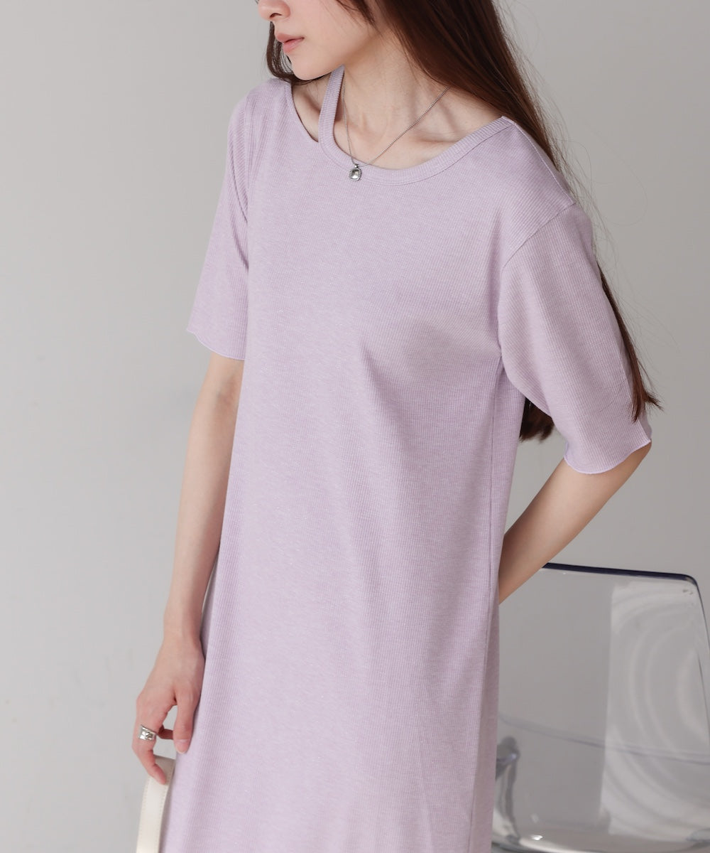 ラメカットソーハーフスリーブスリットワンピース