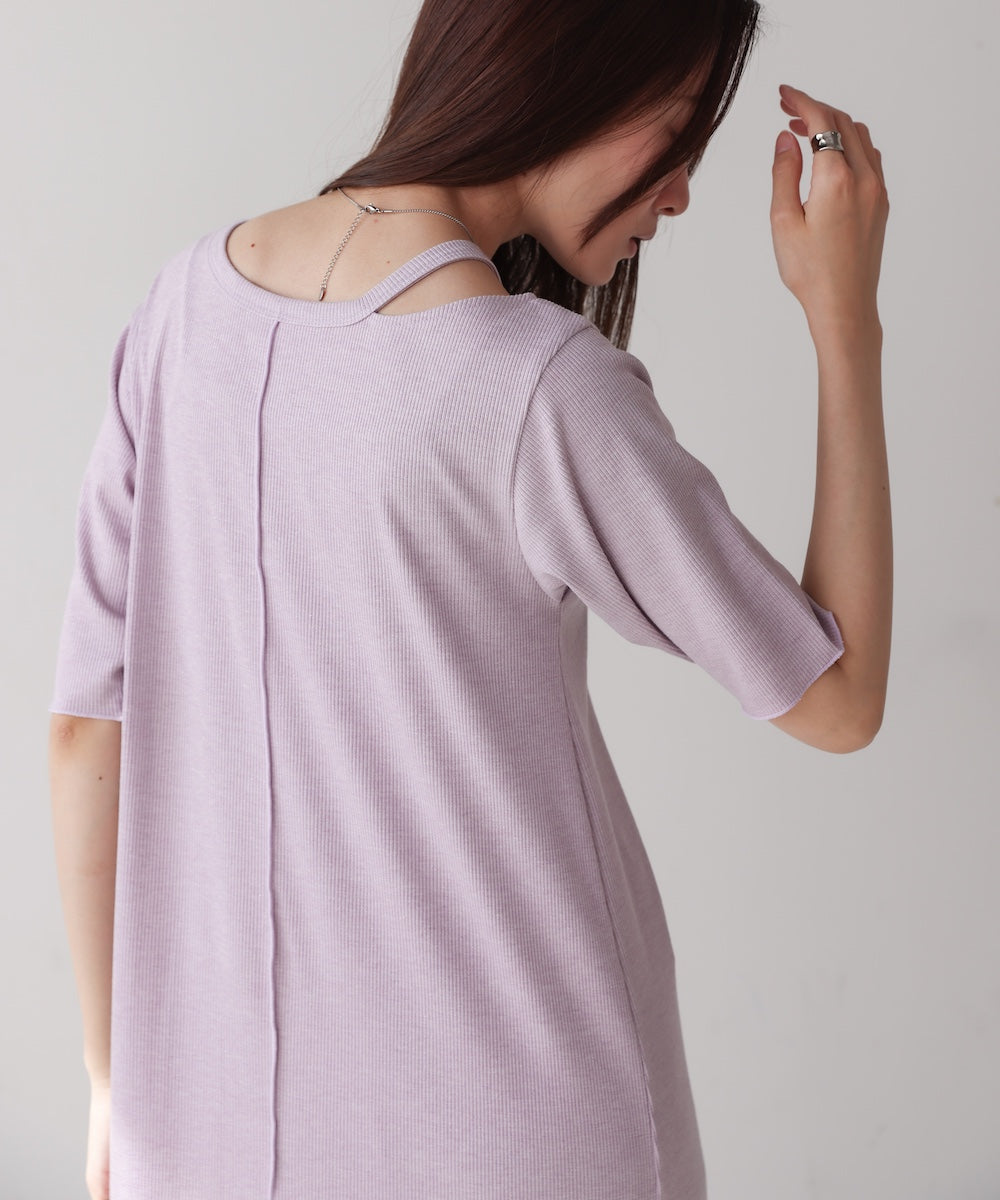 ラメカットソーハーフスリーブスリットワンピース