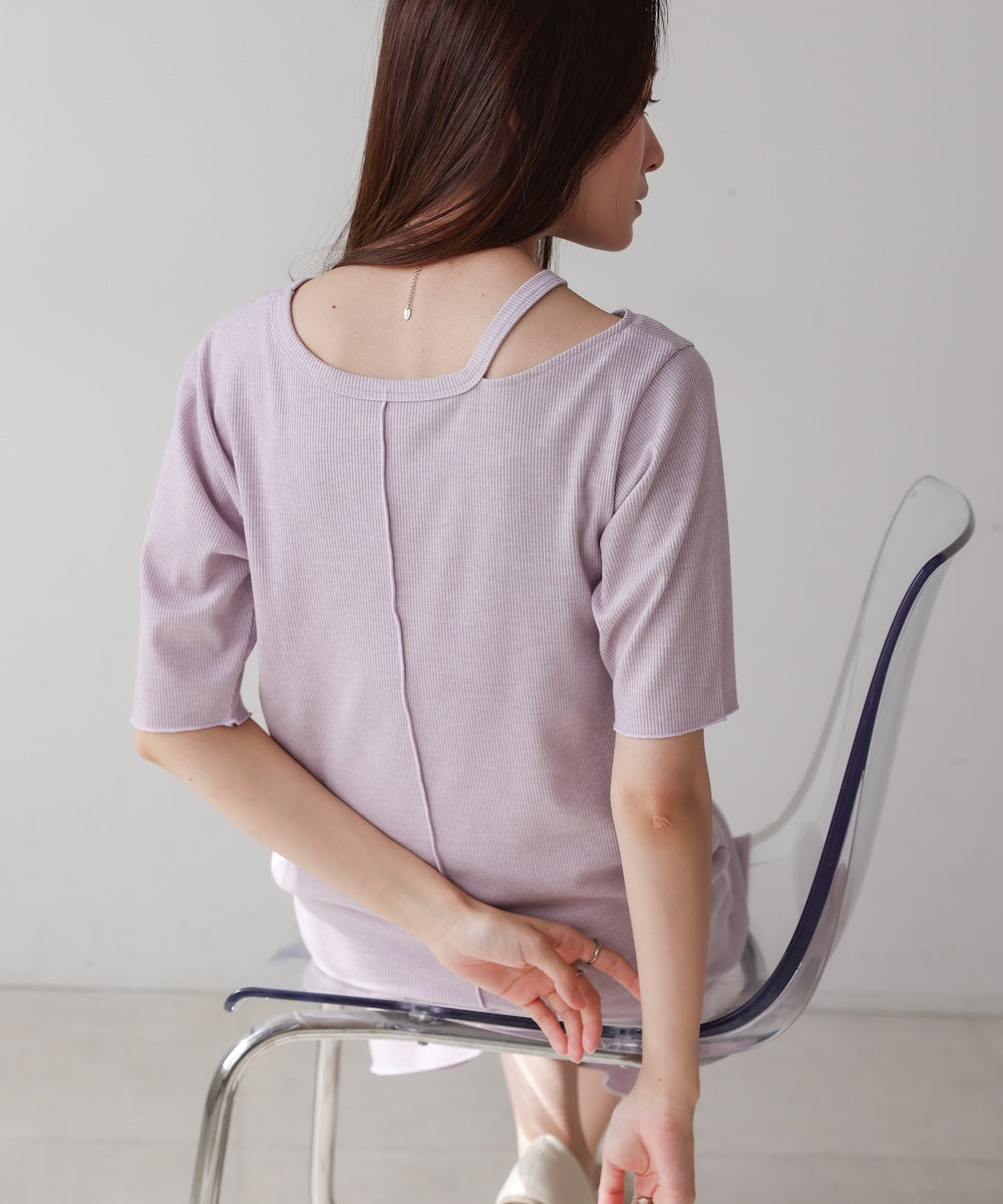 ラメカットソーハーフスリーブスリットワンピース