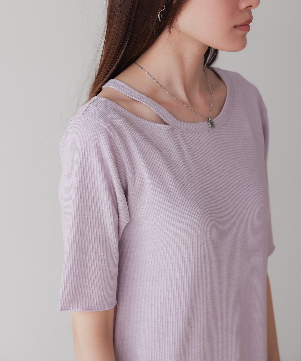 ラメカットソーハーフスリーブスリットワンピース