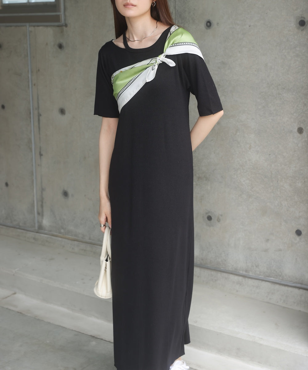 ラメカットソーハーフスリーブスリットワンピース