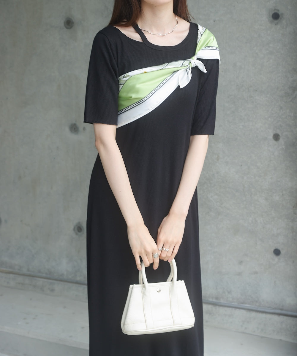 ラメカットソーハーフスリーブスリットワンピース