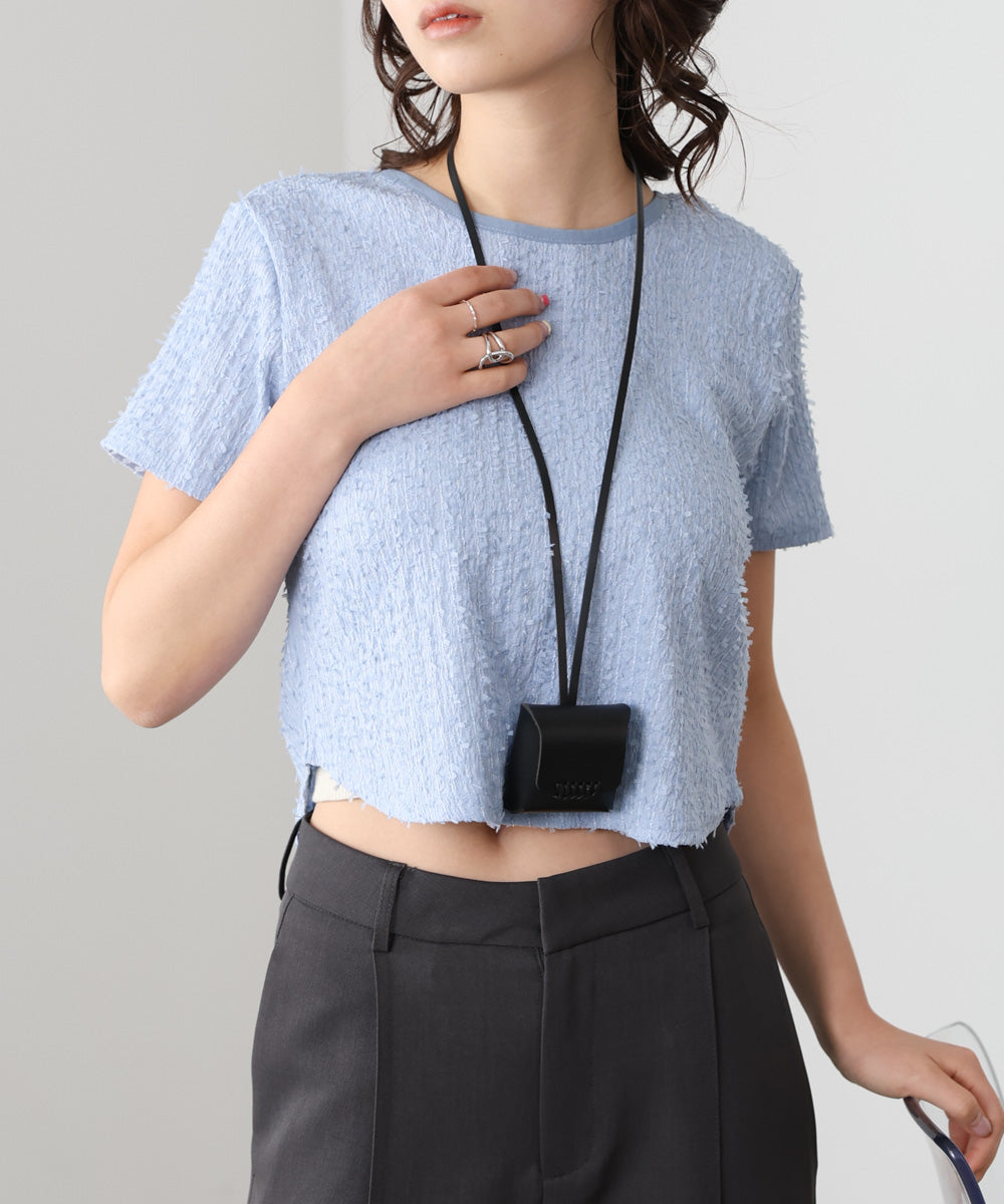 配色パイピングシャギーカットトップス