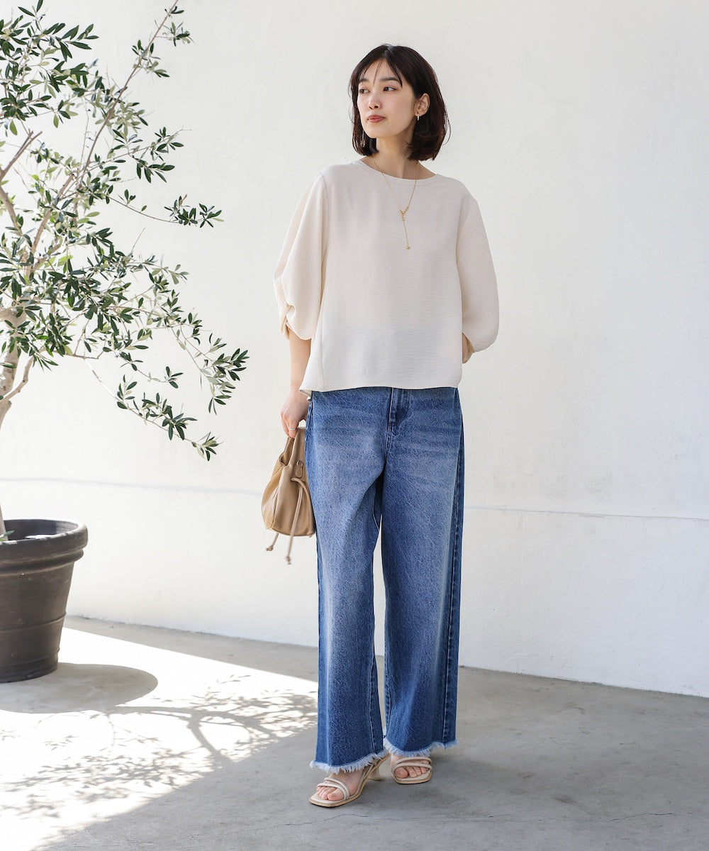 麻ライクタックスリーブブラウス