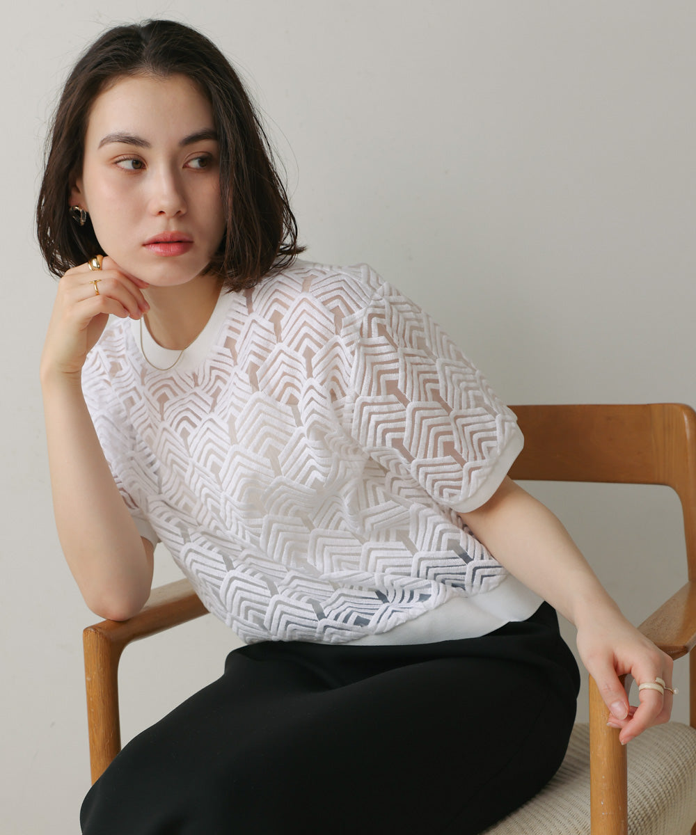 オーガンジー刺繍ブラウス
