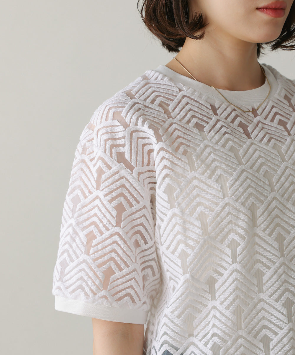 オーガンジー刺繍ブラウス
