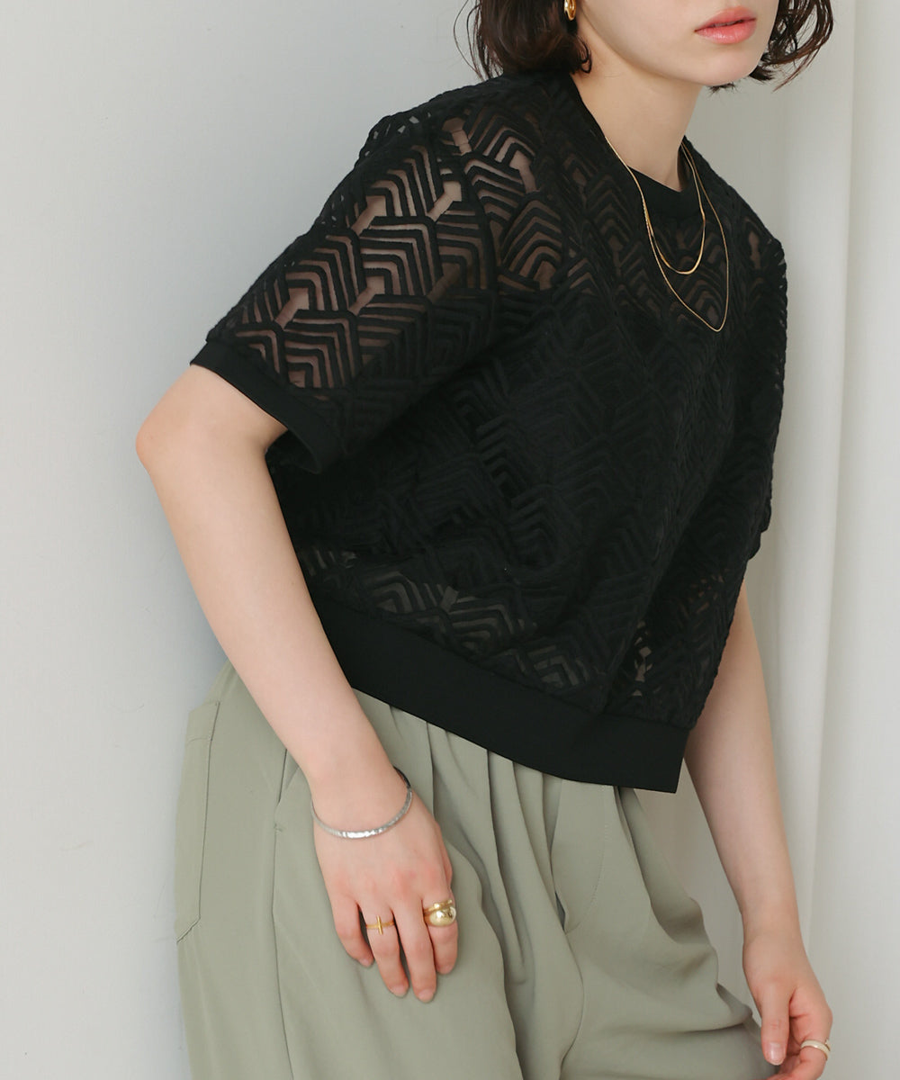 オーガンジー刺繍ブラウス