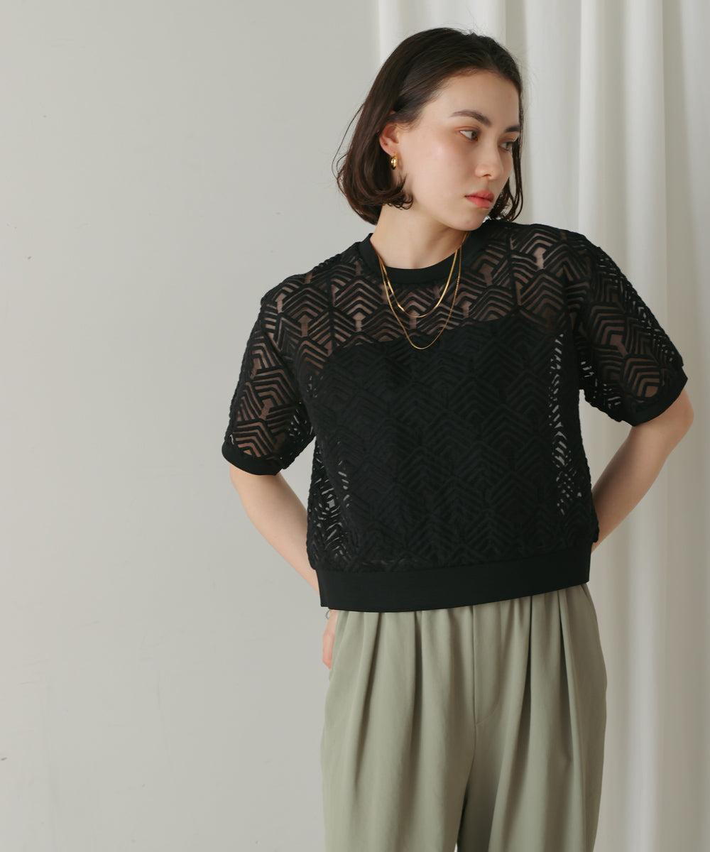 オーガンジー刺繍ブラウス