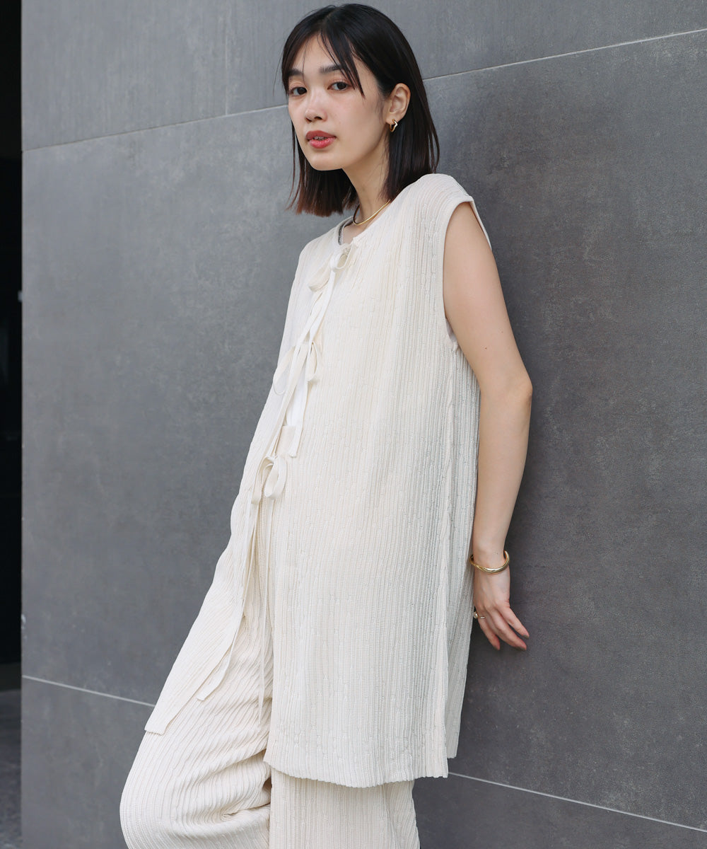 前後2WAYウェービーメッシュニットチュニック