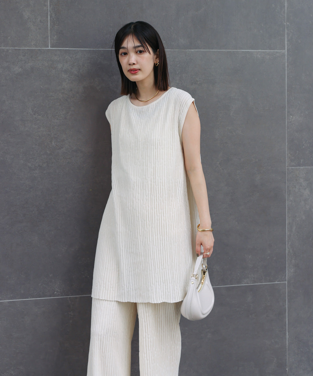 前後2WAYウェービーメッシュニットチュニック