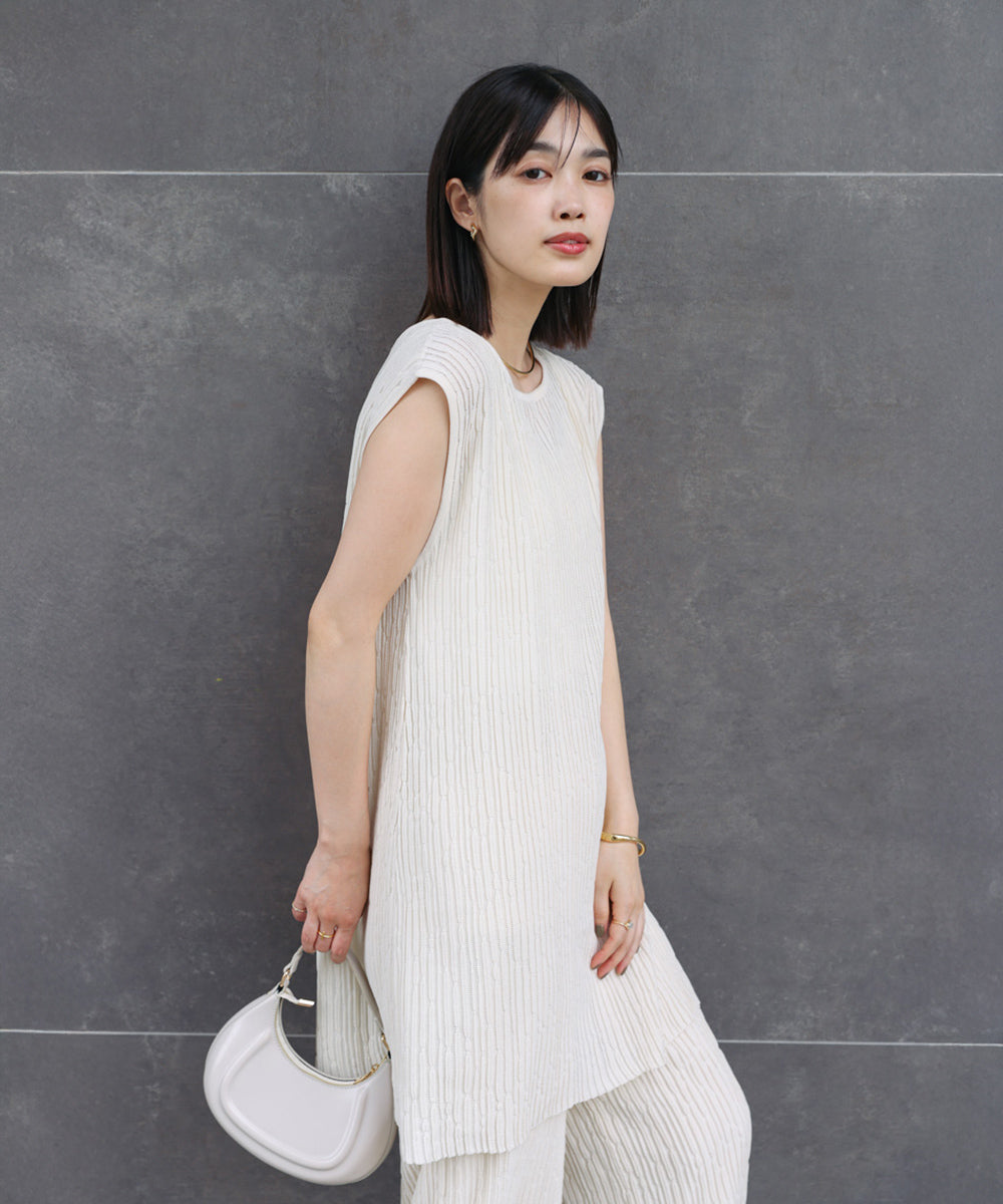 前後2WAYウェービーメッシュニットチュニック