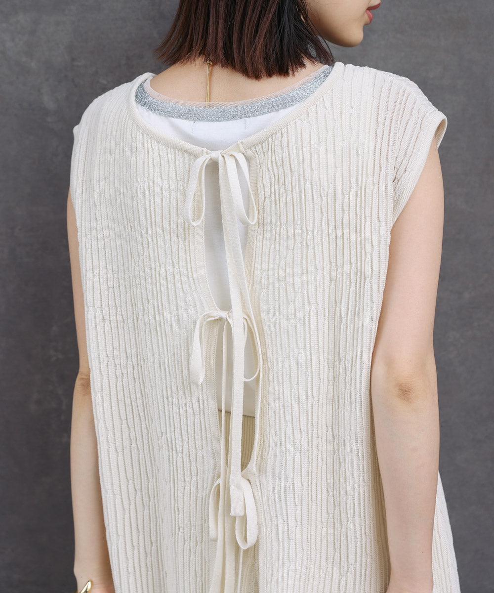 前後2WAYウェービーメッシュニットチュニック