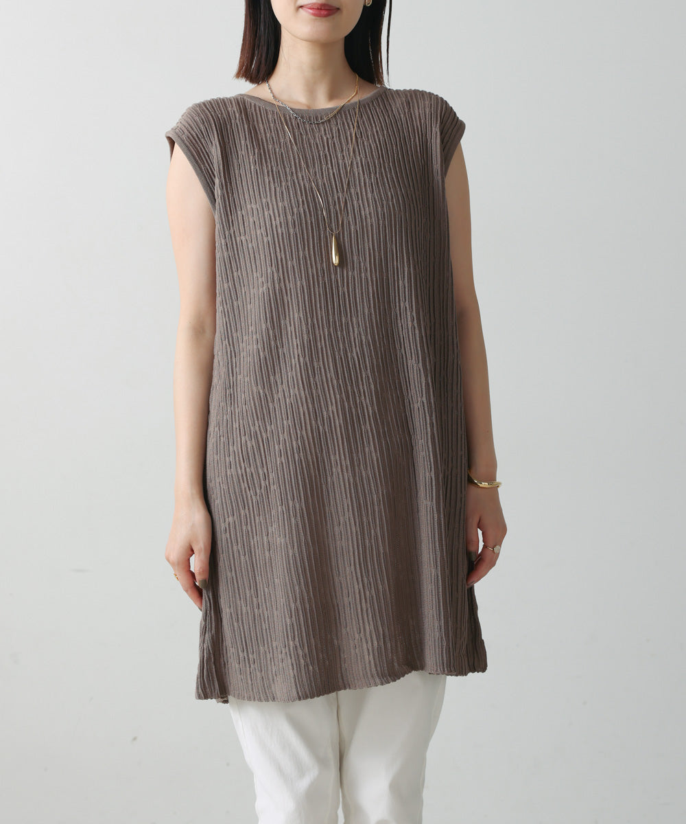 前後2WAYウェービーメッシュニットチュニック