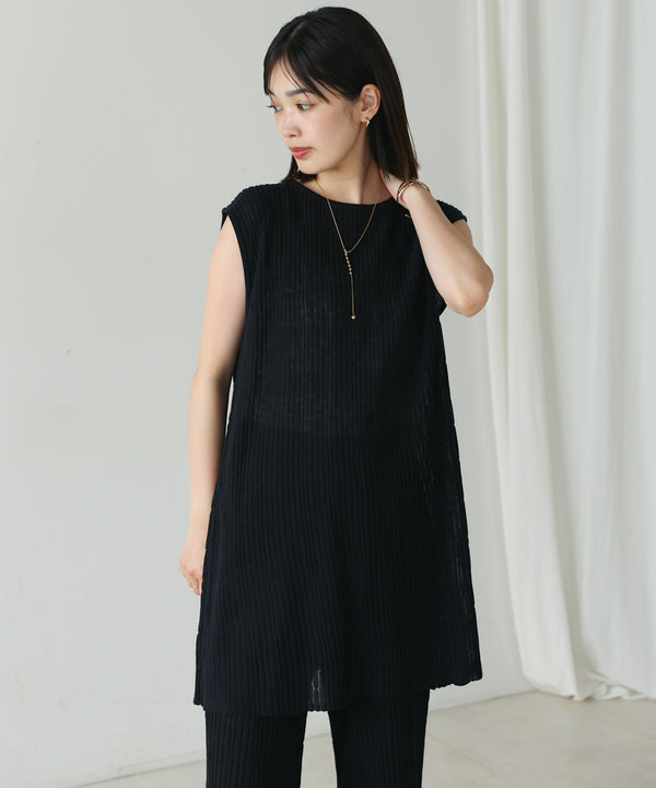 前後2WAYウェービーメッシュニットチュニック