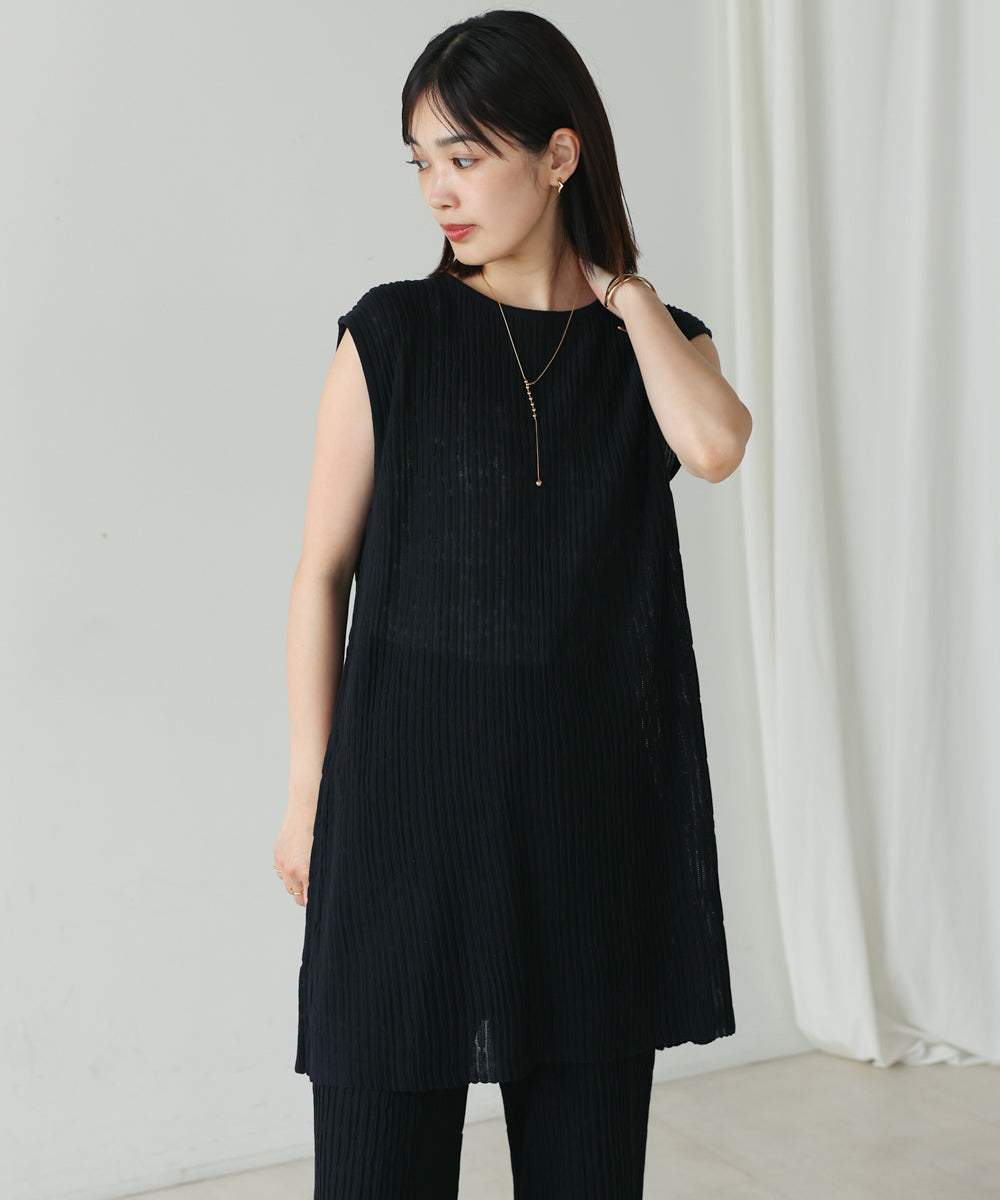 amo様Plage 黒のスクエアネックノースリーブチュニック前後ツーウェイ 
