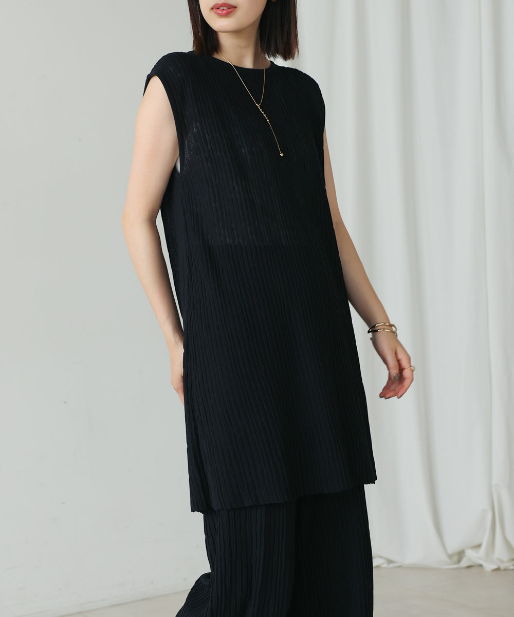 前後2WAYウェービーメッシュニットチュニック