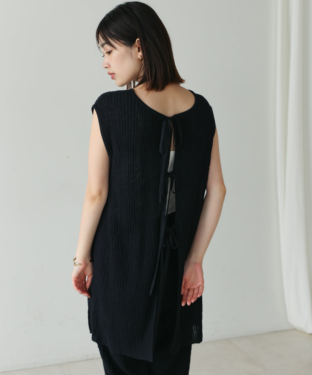 前後2WAYウェービーメッシュニットチュニック