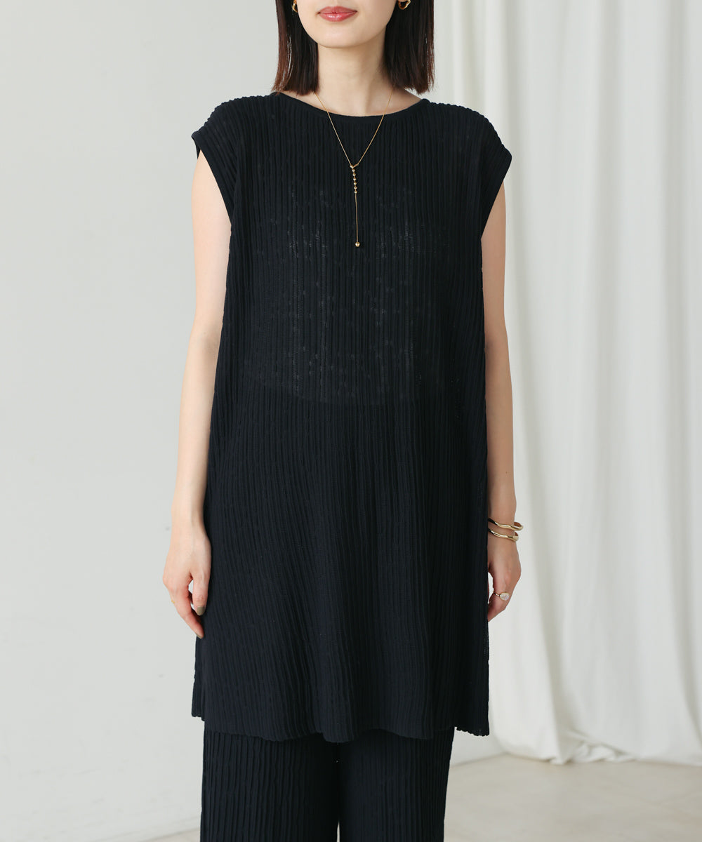 前後2WAYウェービーメッシュニットチュニック