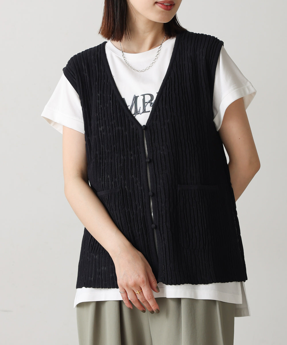 ウェービーメッシュニットベスト