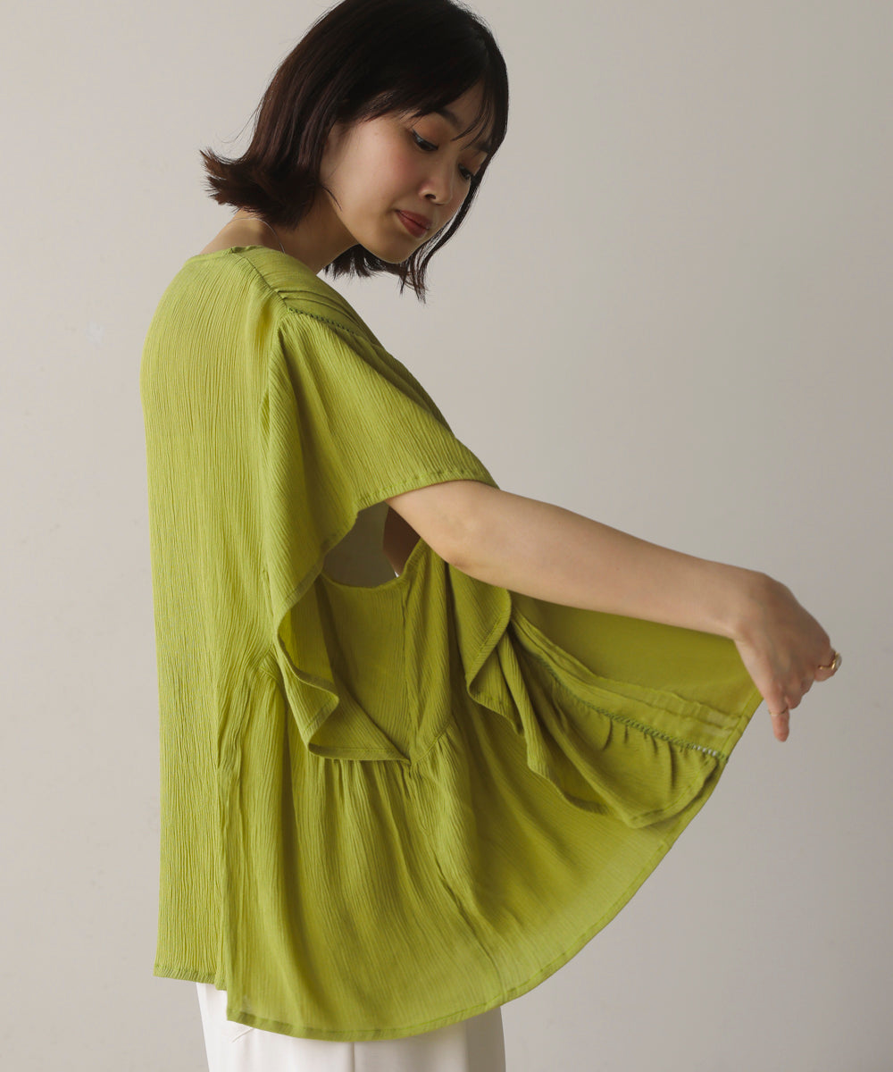 レーヨンクレープフレアスリーブブラウス