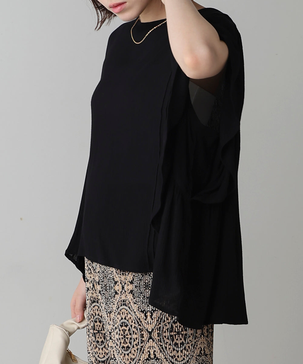 レーヨンクレープフレアスリーブブラウス