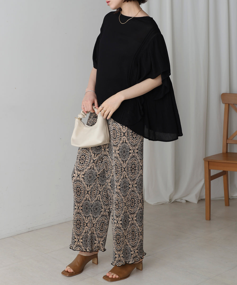 レーヨンクレープフレアスリーブブラウス