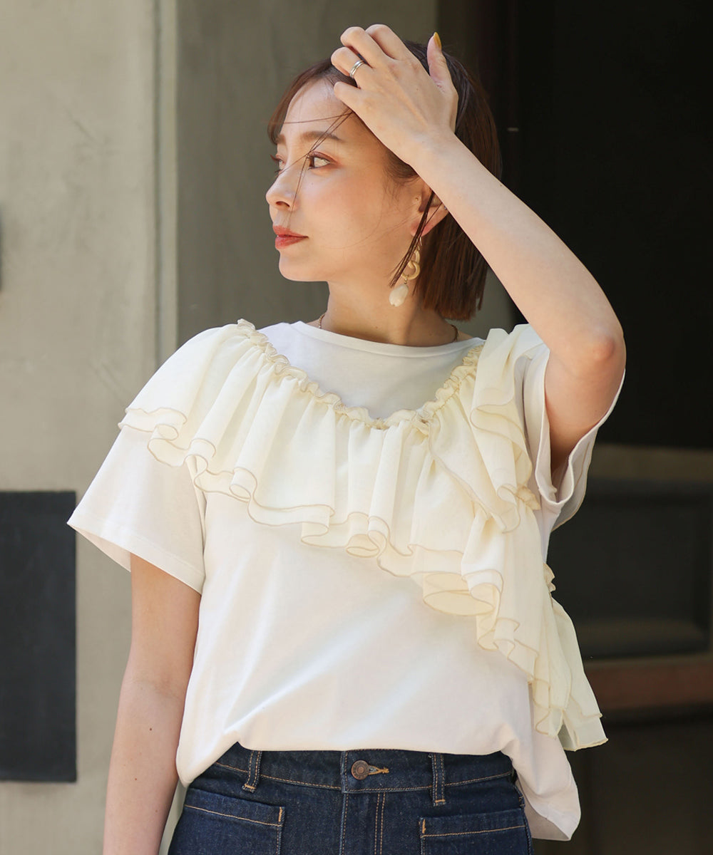 【MARIEコラボ】ショルダーフリルTシャツ