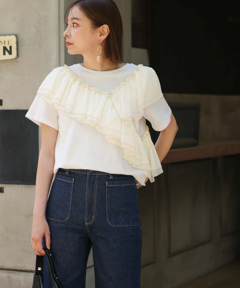 【MARIEコラボ】ショルダーフリルTシャツ
