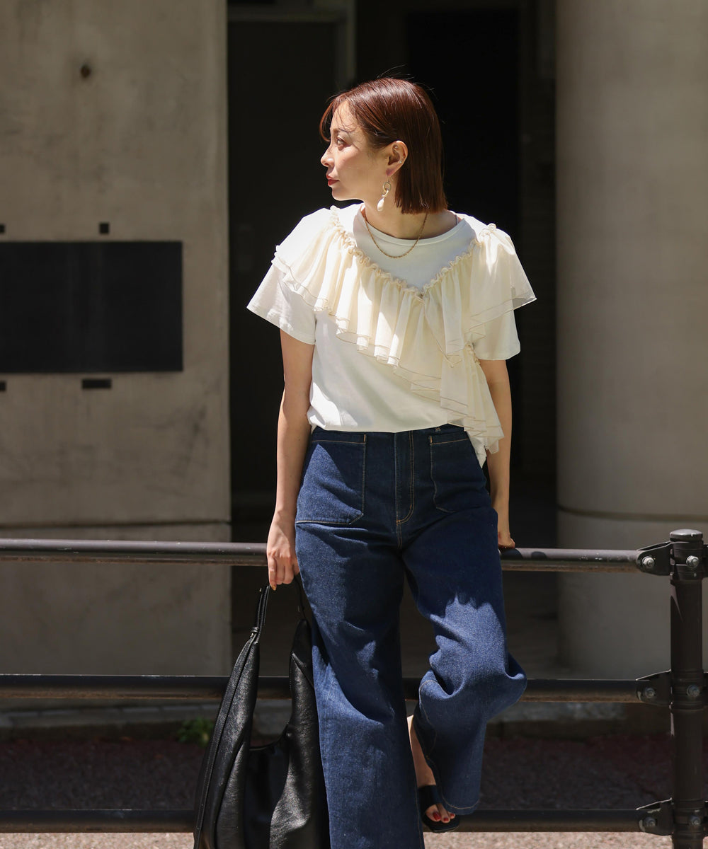 【MARIEコラボ】ショルダーフリルTシャツ