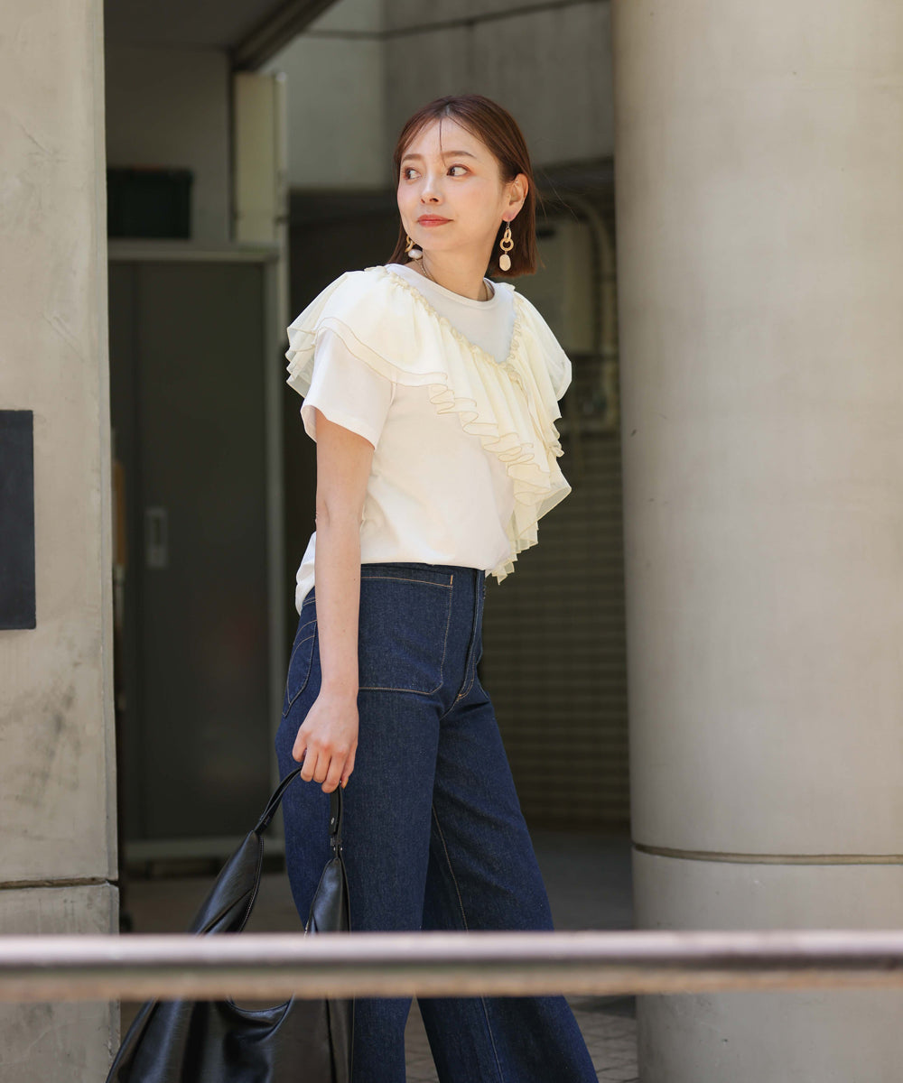 【MARIEコラボ】ショルダーフリルTシャツ