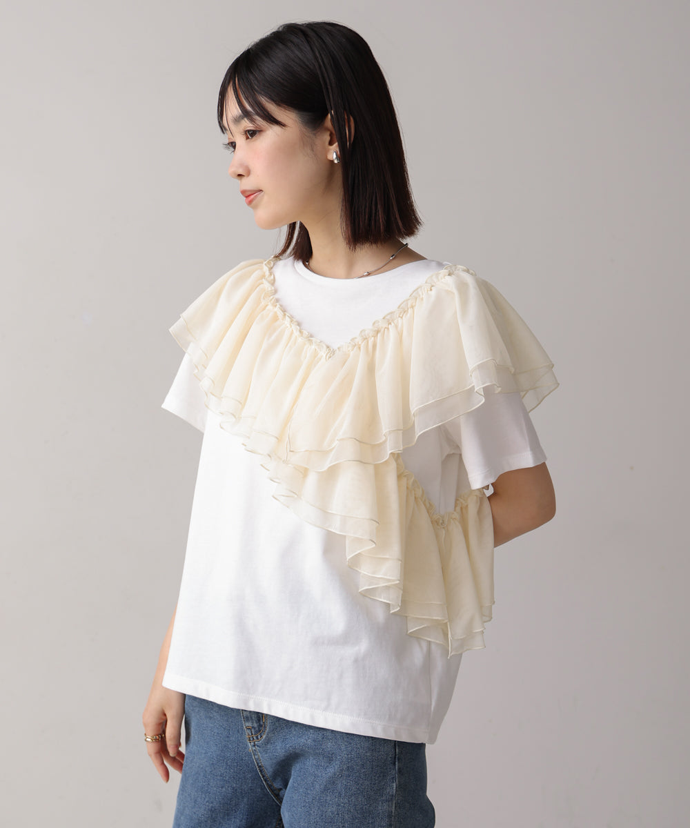 【MARIEコラボ】ショルダーフリルTシャツ