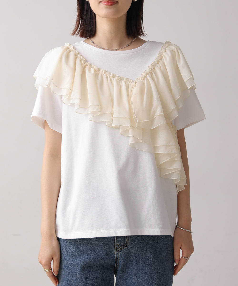 【MARIEコラボ】ショルダーフリルTシャツ