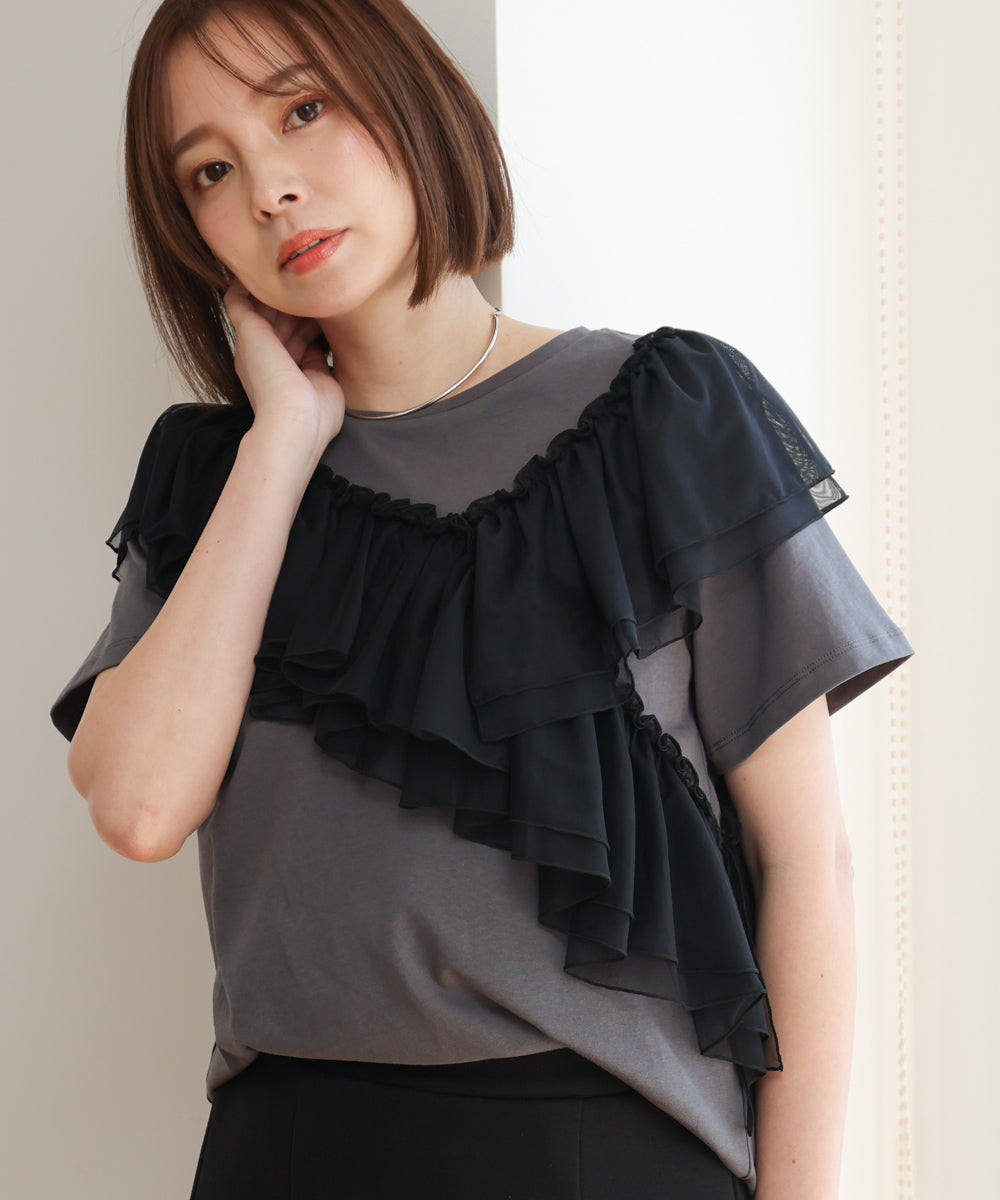 【MARIEコラボ】ショルダーフリルTシャツ