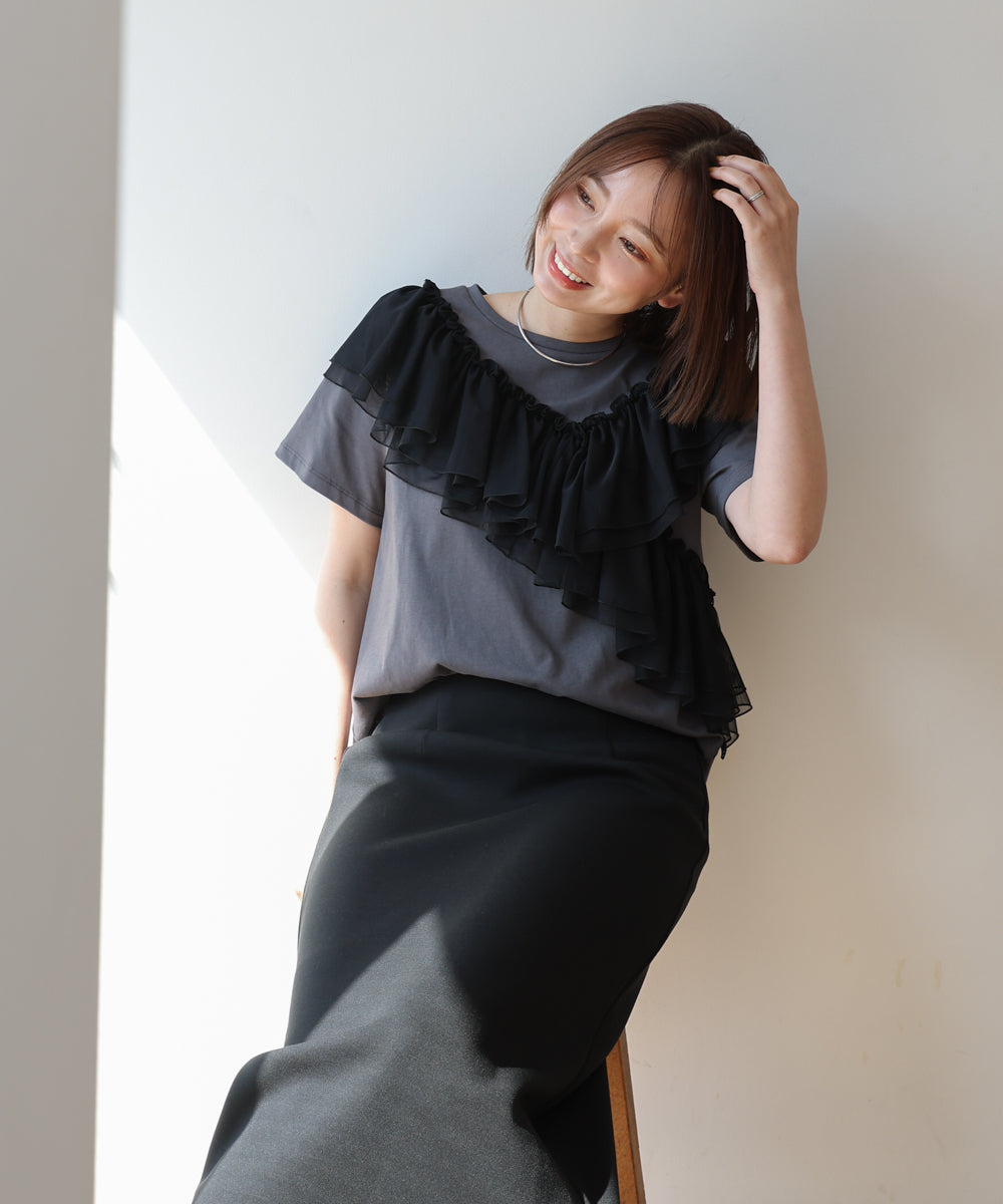 【MARIEコラボ】ショルダーフリルTシャツ