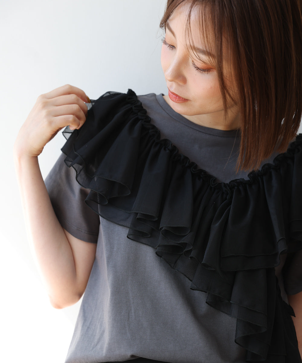 【MARIEコラボ】ショルダーフリルTシャツ