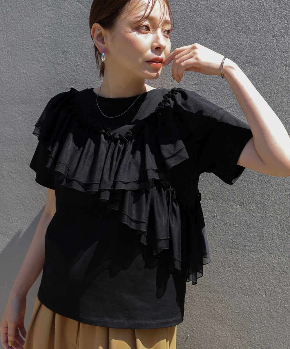 【MARIEコラボ】ショルダーフリルTシャツ