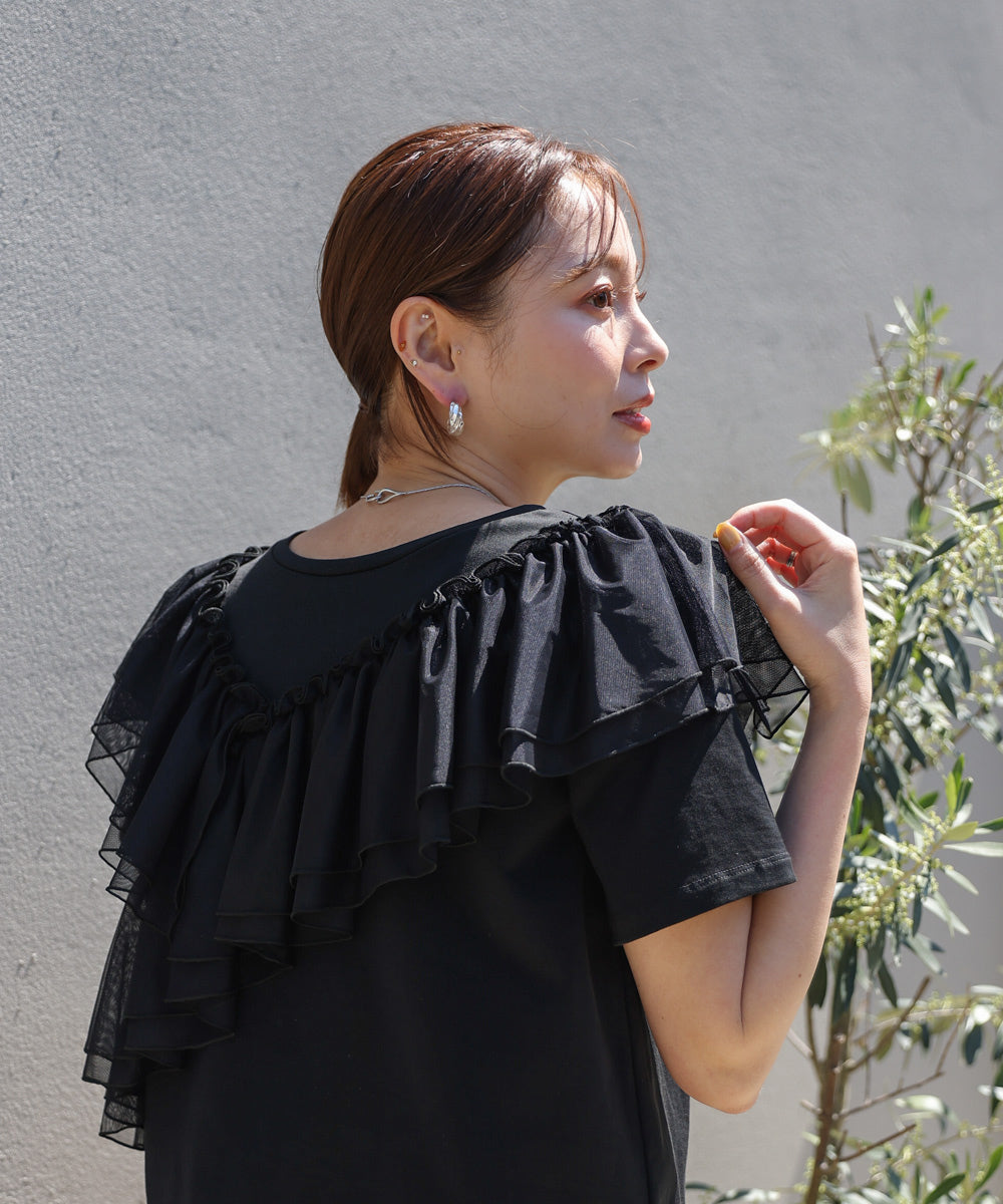 【MARIEコラボ】ショルダーフリルTシャツ