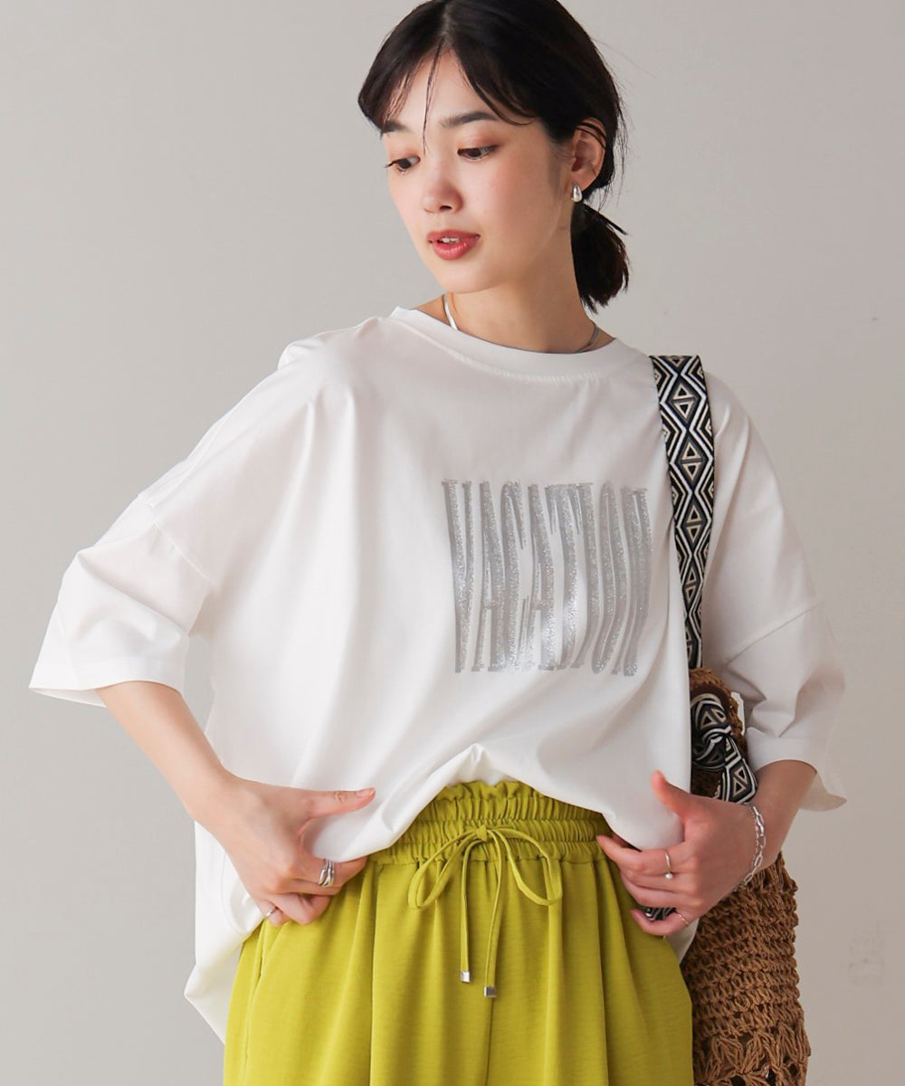Wシルケット立体グリッターロゴT