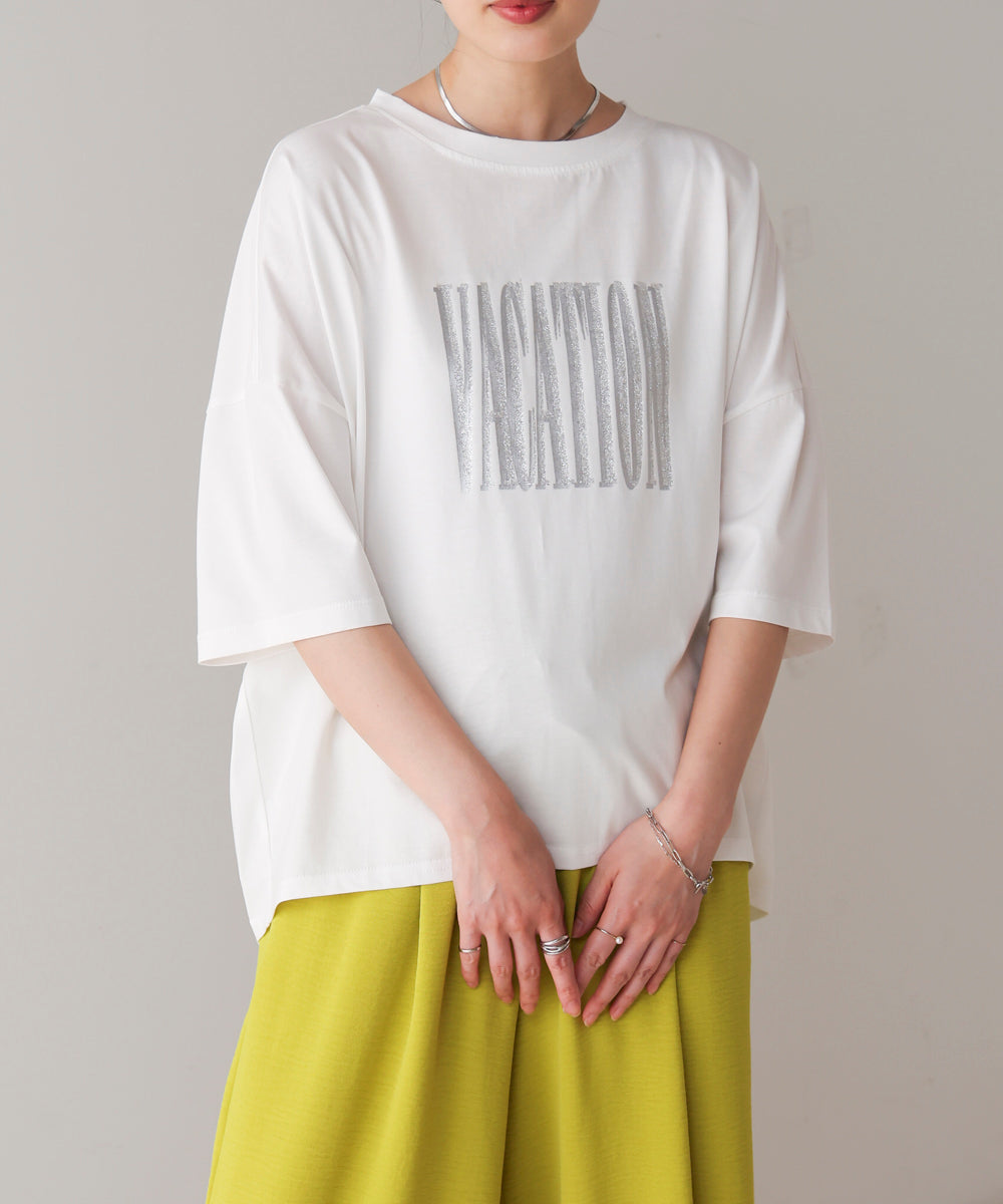 Wシルケット立体グリッターロゴT