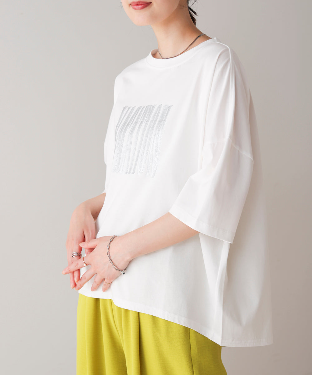 Wシルケット立体グリッターロゴT