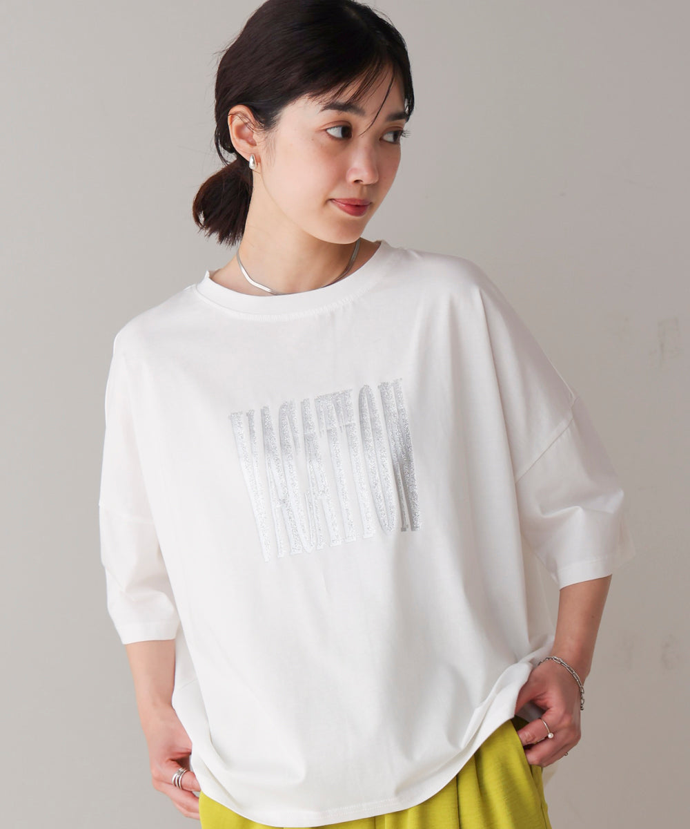 Wシルケット立体グリッターロゴT