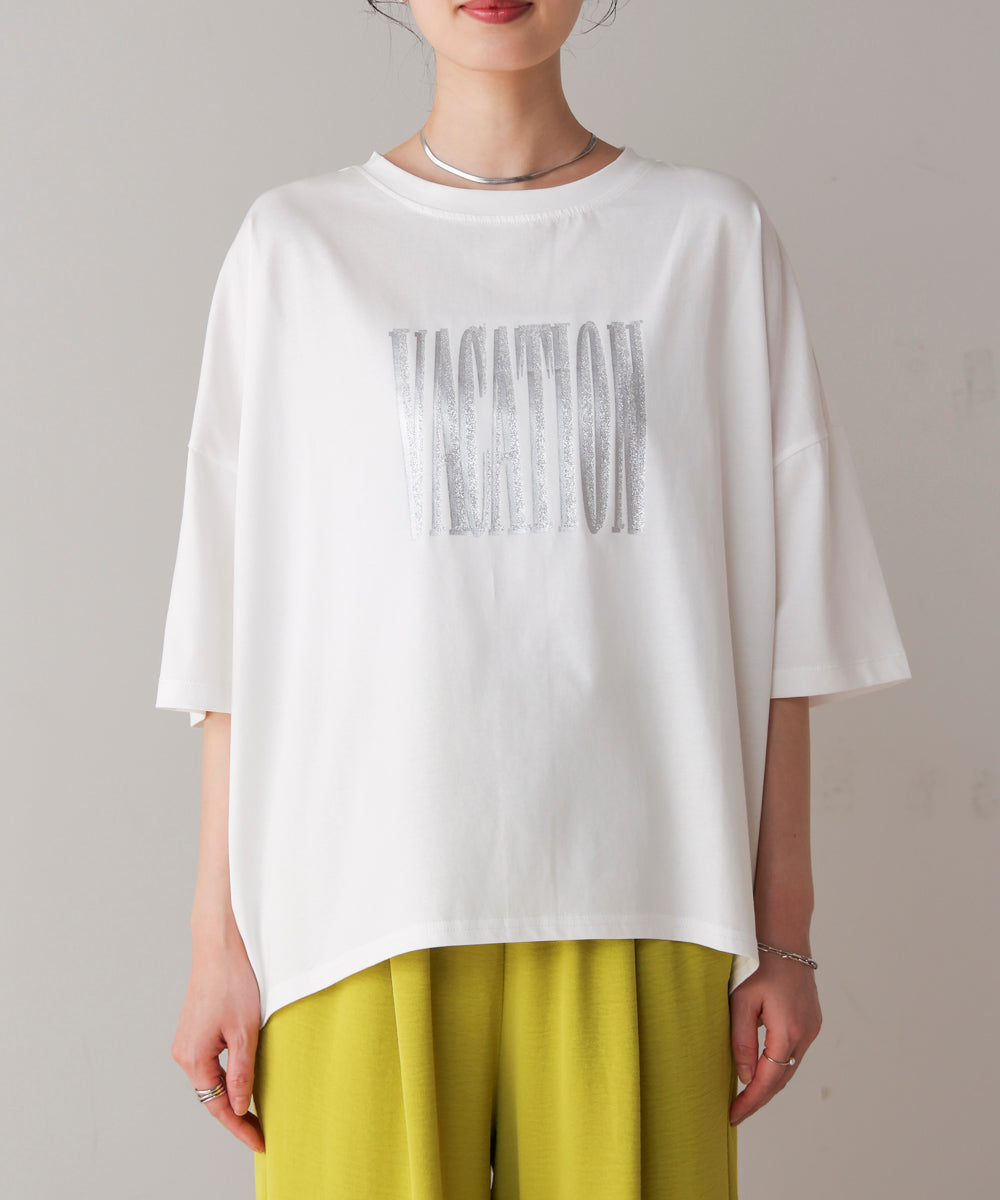 Wシルケット立体グリッターロゴT